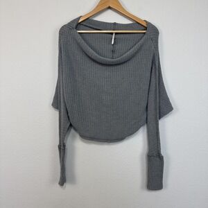 Free People Sweater Womens Small Drippy Thermal Mercury Tee Waffle Knit Boho